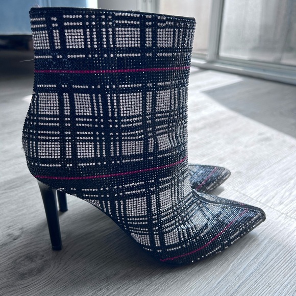 INC Reid’s Plaid Rhinestone Ankle Heeled Boots - Picture 7 of 11